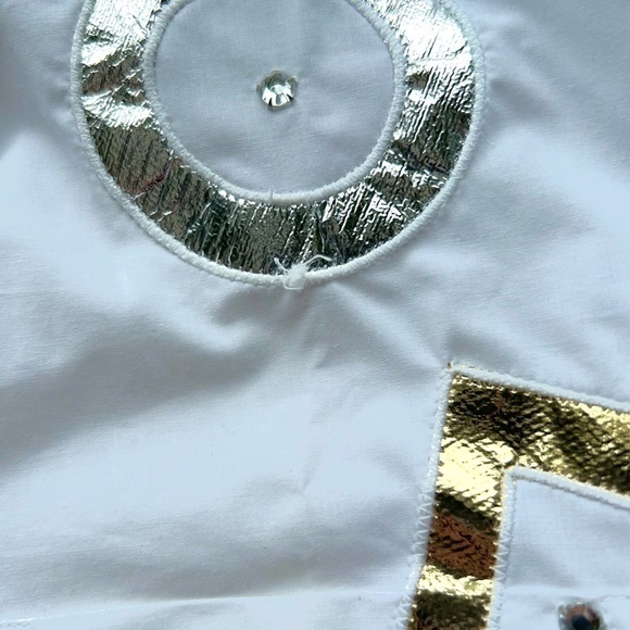 HUGO Valentino vintage geometric figures silver gold shirt blouse white print - Picture 10 of 11